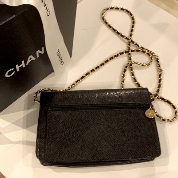 🦄🖤 CHANEL RARE Vintage “3 Series” Secret Wallet Chain WOC Leather Gold HW Bag - Picture 4 of 16